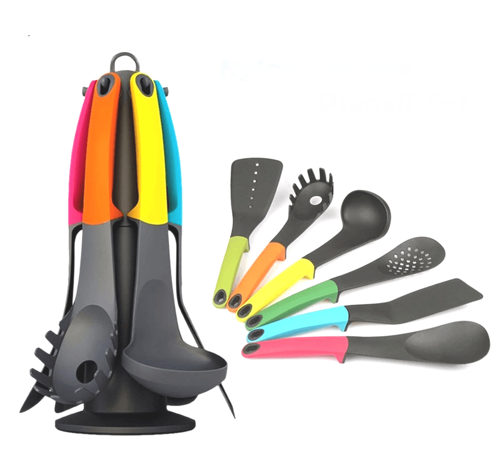 WALFOS 7 Pcs Utensil Set-Cooking Utensil Set  NonStick Nylon Kitchen Utensil Set Cooking Spoon