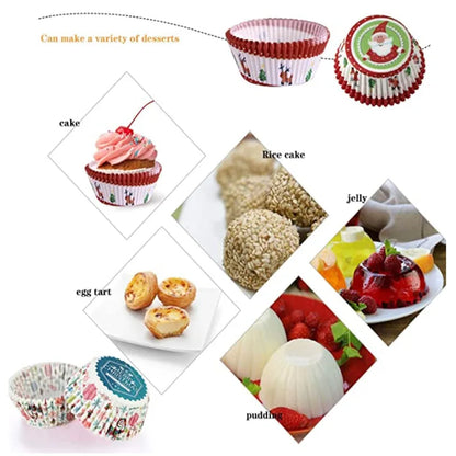 100Pcs Christmas Cupcake Paper Cups Muffin Cupcake Liners Merry  Cake Mold Baking