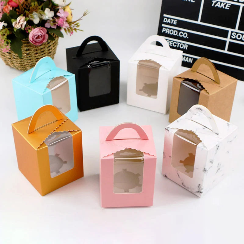 4pcs Brand New Transparent Window Portable 1 Piece Cup Cake Box Muffin Box Cup Cake Packaging Pastry