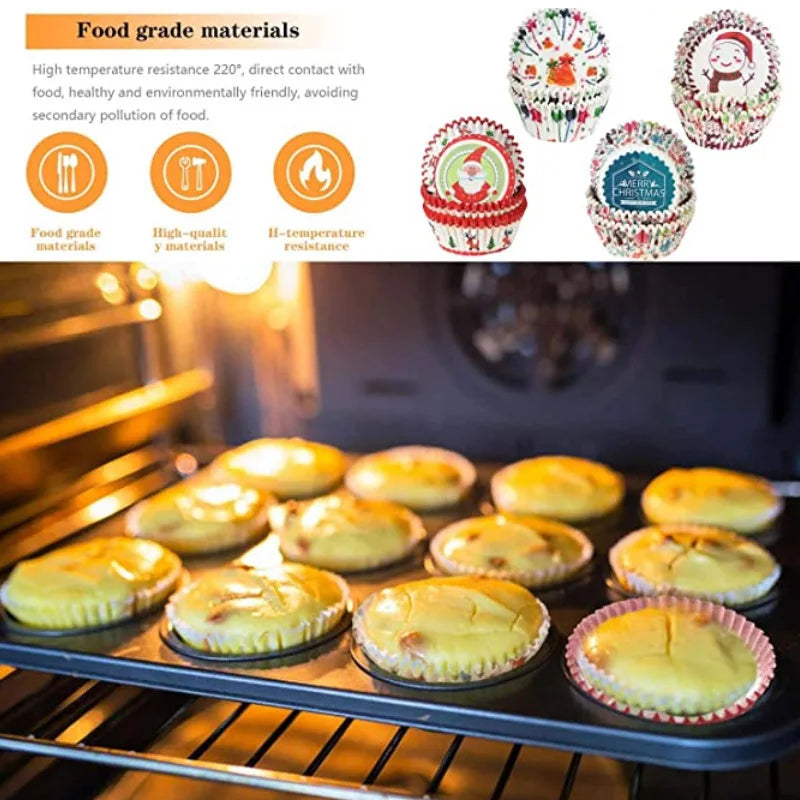 100Pcs Christmas Cupcake Paper Cups Muffin Cupcake Liners Merry  Cake Mold Baking