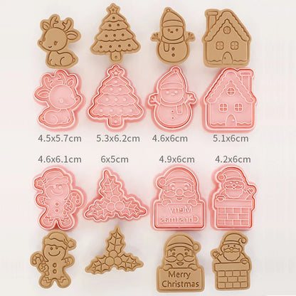 8Pcs/Set Christmas Biscuit Mold Santa Snowman Tree Elk Cute Pattern Cookie Stamp Pressure