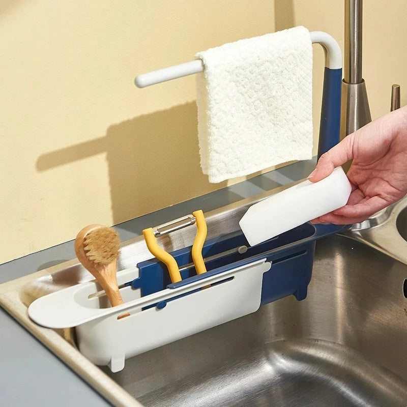 Kitchen Sink Organizer Telescopic Sink Shelf Drainer Rack Storage Basket Soap Sponge Storage