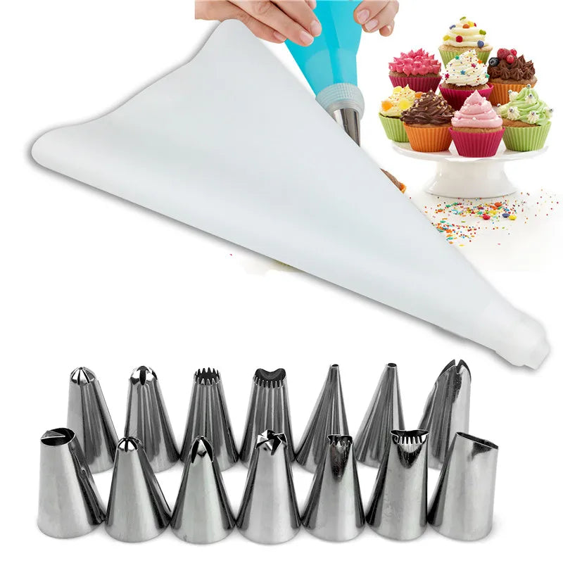 16pcs/Set Confectionery Bag With Nozzles Icing Piping Tips Stainless Steel Cake Decorating Tool