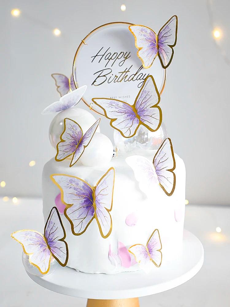 Happy Birthday Decorative Butterflies for Party Cake Decoration Princess Girl Wedding Cake Toppers