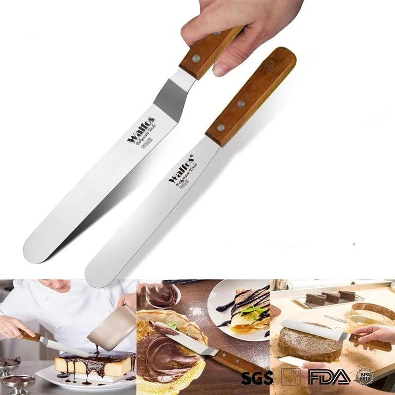 WALFOS 2 Pcs/Set Stainless Steel Butter Cake Cream Knife Spatula Smoother Icing Frosting Fondant