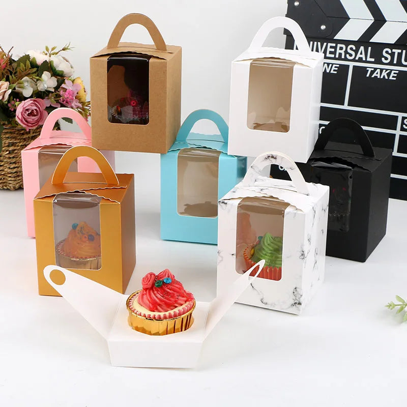 4pcs Brand New Transparent Window Portable 1 Piece Cup Cake Box Muffin Box Cup Cake Packaging Pastry