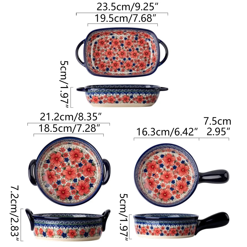 2024 New Vintage Ceramic Bakeware Household Hand Painted Salad Plate Binaural Baking Pan