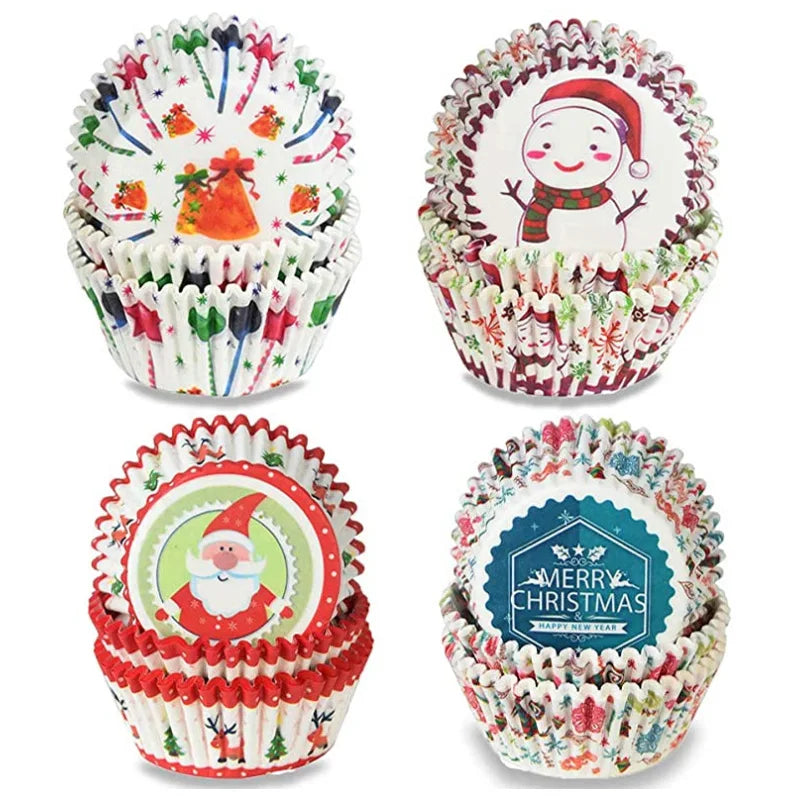 100Pcs Christmas Cupcake Paper Cups Muffin Cupcake Liners Merry  Cake Mold Baking