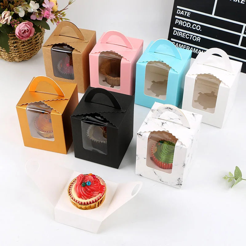 4pcs Brand New Transparent Window Portable 1 Piece Cup Cake Box Muffin Box Cup Cake Packaging Pastry