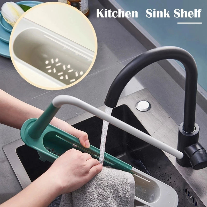 Kitchen Sink Organizer Telescopic Sink Shelf Drainer Rack Storage Basket Soap Sponge Storage