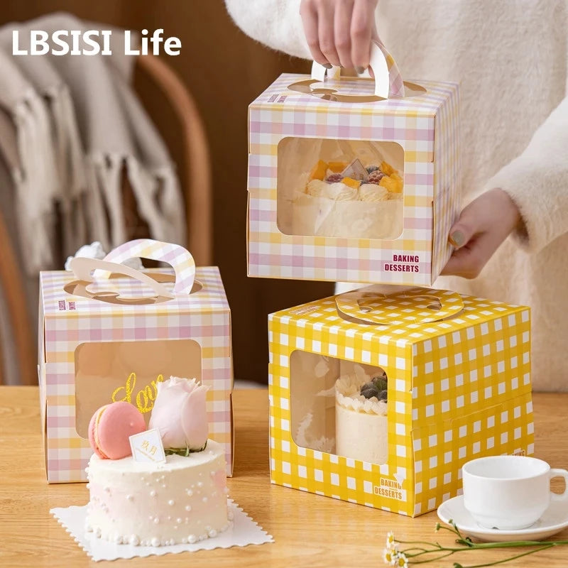 LBSISI Life 10pcs Handle Paper Cake Boxes With Window Birthday Party Baby Shower Celebrate