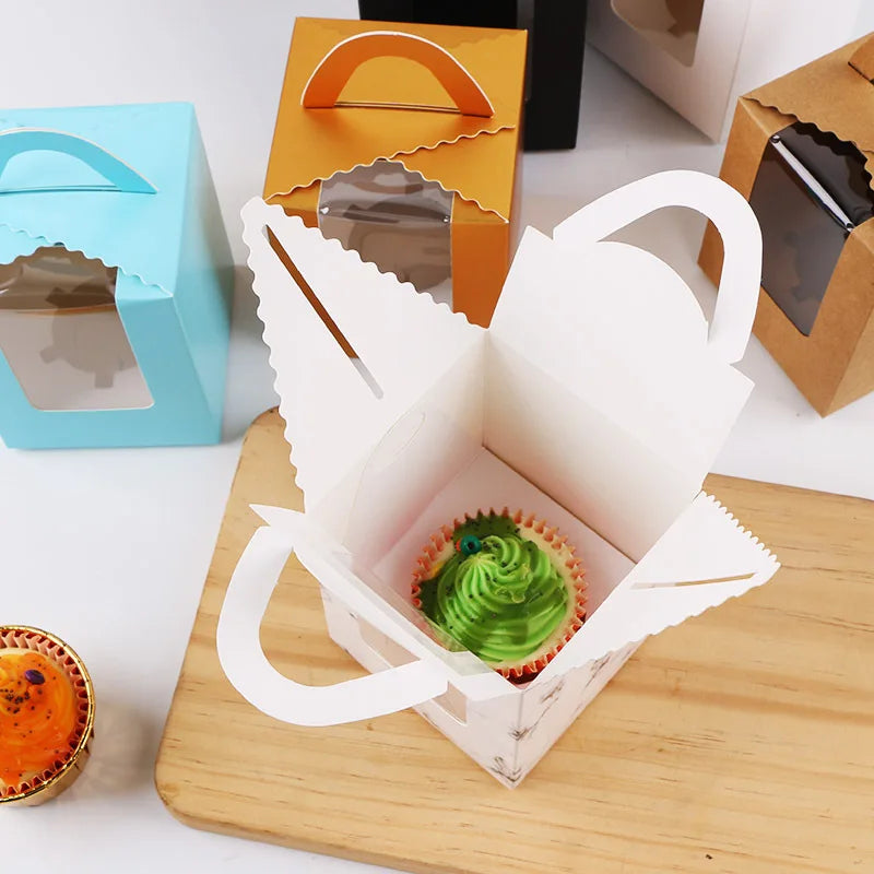 4pcs Brand New Transparent Window Portable 1 Piece Cup Cake Box Muffin Box Cup Cake Packaging Pastry