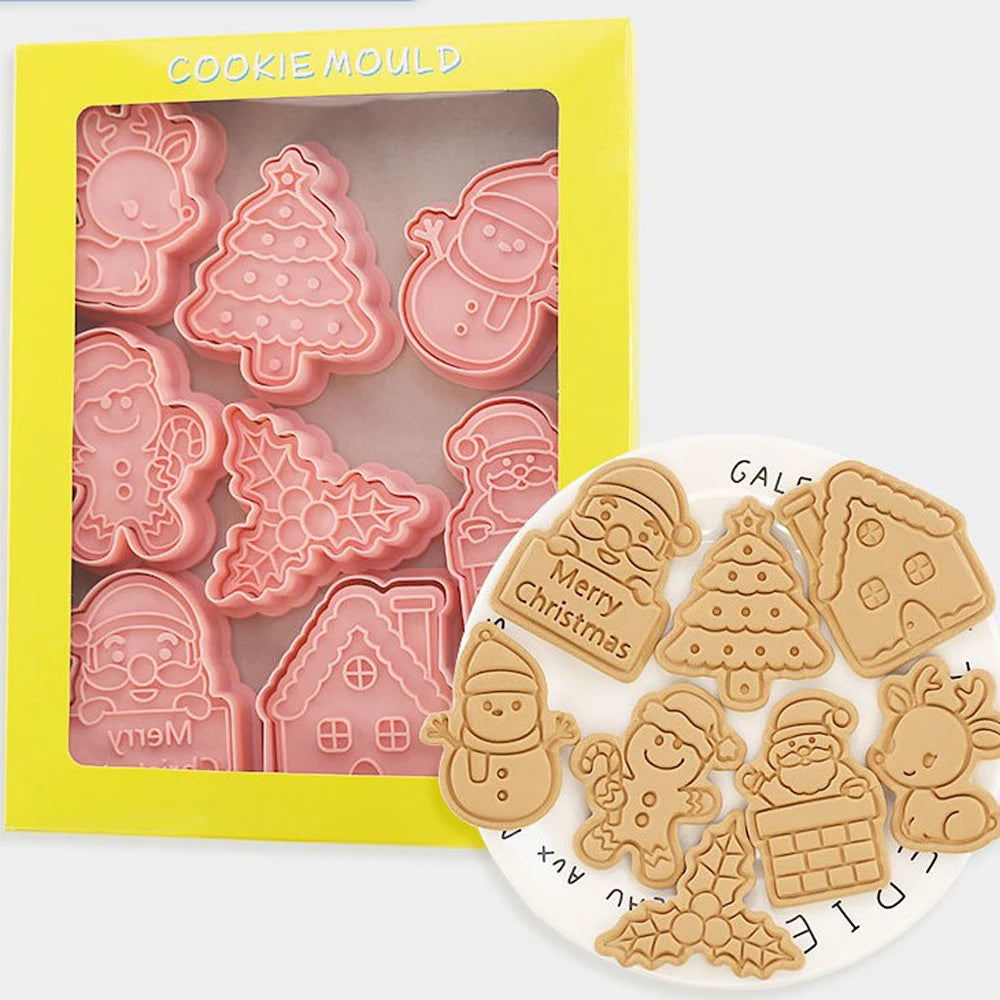 8Pcs/Set Christmas Biscuit Mold Santa Snowman Tree Elk Cute Pattern Cookie Stamp Pressure