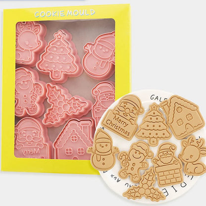 8Pcs/Set Christmas Biscuit Mold Santa Snowman Tree Elk Cute Pattern Cookie Stamp Pressure