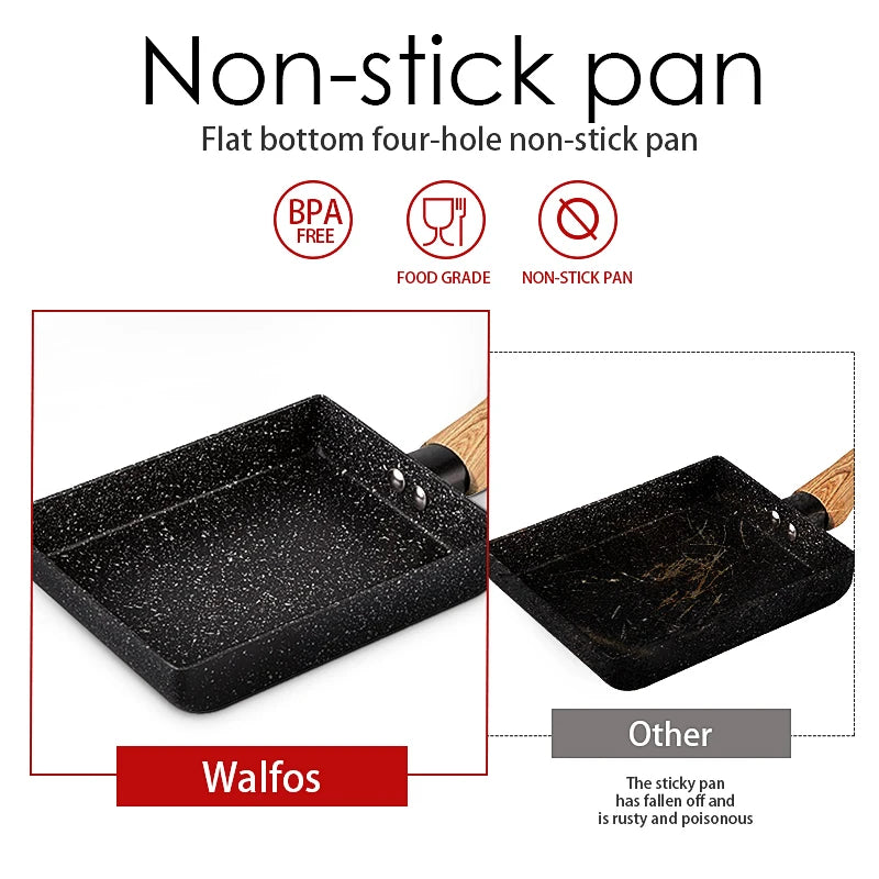 Walfos Frying Pan Tamagoyaki Omelette Black Non-Stick Pan Fry Egg Pan Pancake Kitchen Pot