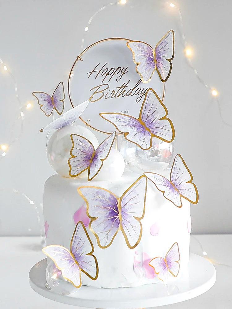 Happy Birthday Decorative Butterflies for Party Cake Decoration Princess Girl Wedding Cake Toppers