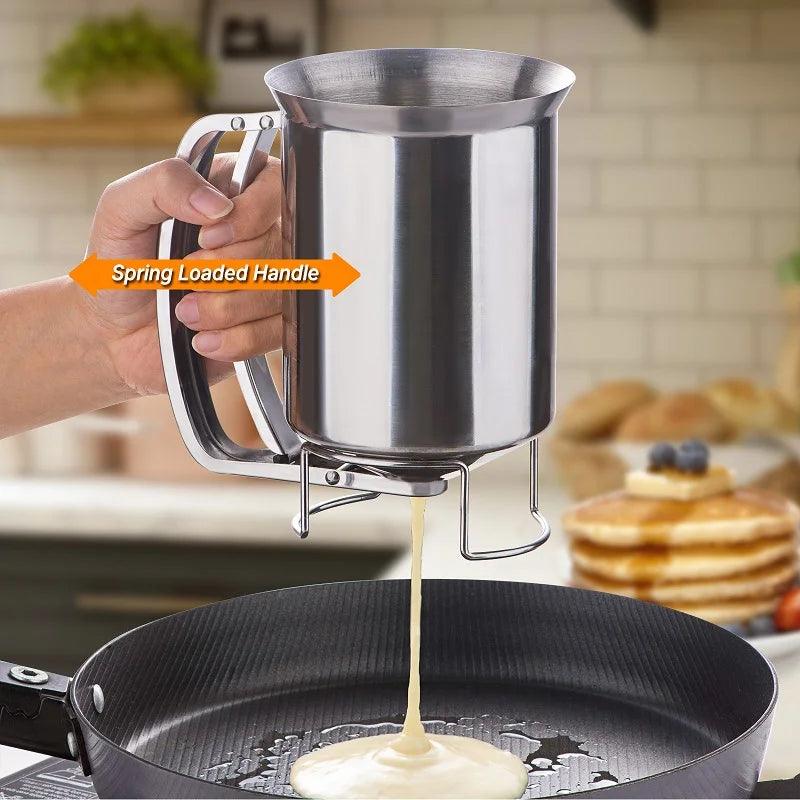 Steel Baking Tool Pancake Batter Dispenser Dough Funnel Valve Measuring Cup