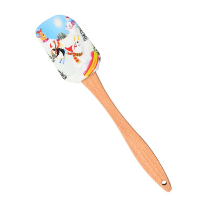 Christmas Pattern Cake Cream Silicone Spatula | 25 cm with Wooden Handle Butter Pastry Scraper