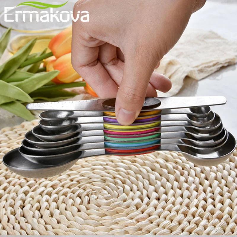 ERMAKOVA 8 Pcs/set Magnetic Double-head Measuring Spoon Set Stainless Steel Measuring Spoon