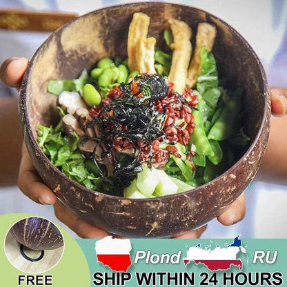 Natural Coconut Bowl 12-15cm Handmade Wooden Tableware Wood Spoon Dessert Fruit Salad Mixing Bowl