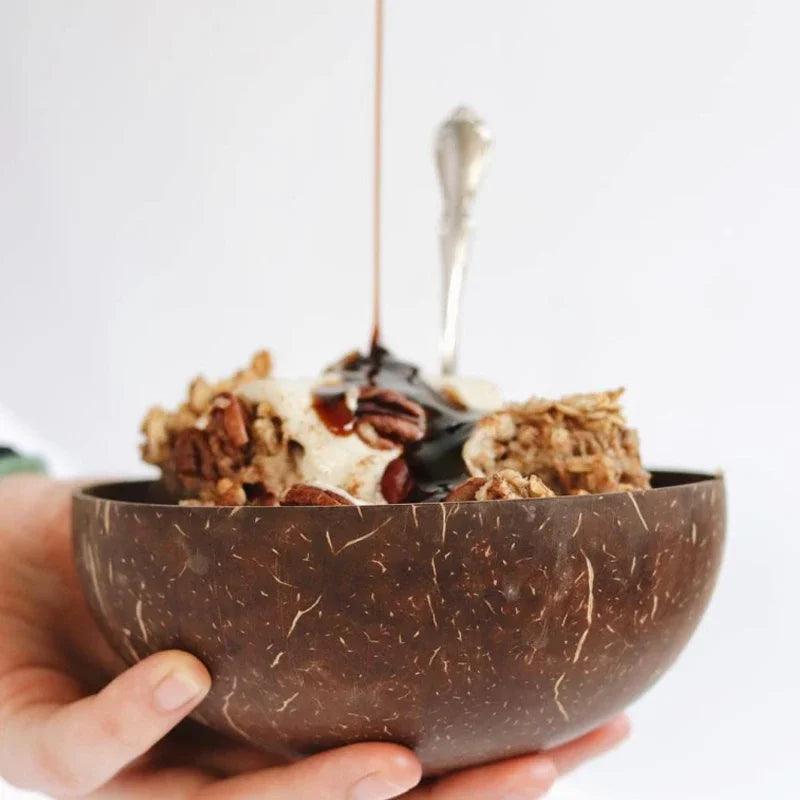 Natural Coconut Bowl 12-15cm Handmade Wooden Tableware Wood Spoon Dessert Fruit Salad Mixing Bowl