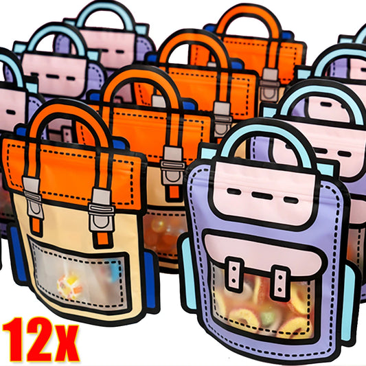 12/1PCS Creative Gifts Packaging Bags Cartoon School Bag Shape Candy Snack Self-lock Bags