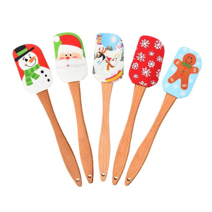 Christmas Pattern Cake Cream Silicone Spatula | 25 cm with Wooden Handle Butter Pastry Scraper