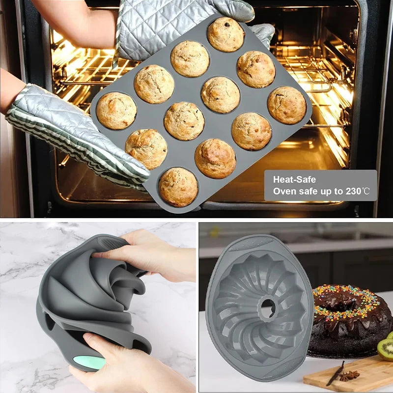 Silicone Bread Muffin Mold Heat Resistant Oven Pan Non-Stick Kitchen Bakeware Cake Pan Set