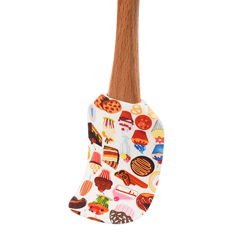 Christmas Pattern Cake Cream Silicone Spatula | 25 cm with Wooden Handle Butter Pastry Scraper