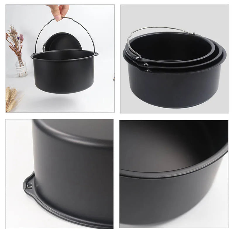 6/7/8 Inch Metal Cake Mold Round Air Fryer Pot Baking Mould With Handle Non-stick Cake Pizza