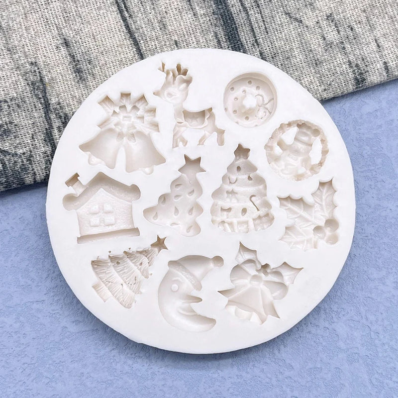 Christmas Tree Reindeer Jingle Bell Ornaments Silicone Sugarcraft Mold Chocolate Cupcake Baking Fondant