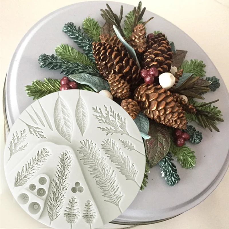 Silicone Sugarcraft Mold Leaf Foliage Christmas Tree Pineal Cone Resin Tools Cupcake Fondant Cake