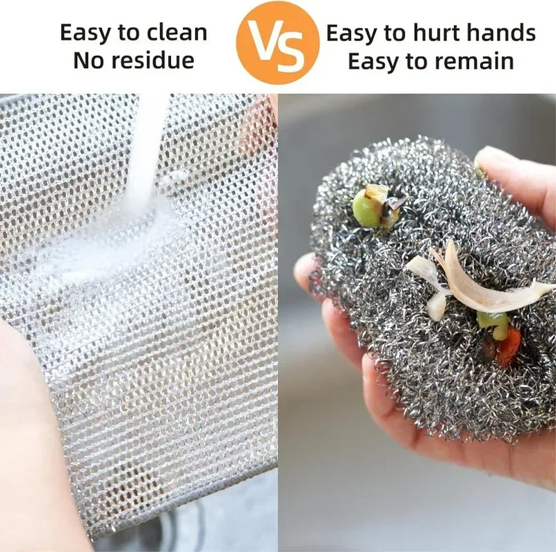 Metal Steel Wire Double-sided Dishcloth Cleaning Cloths Scrubber Rag