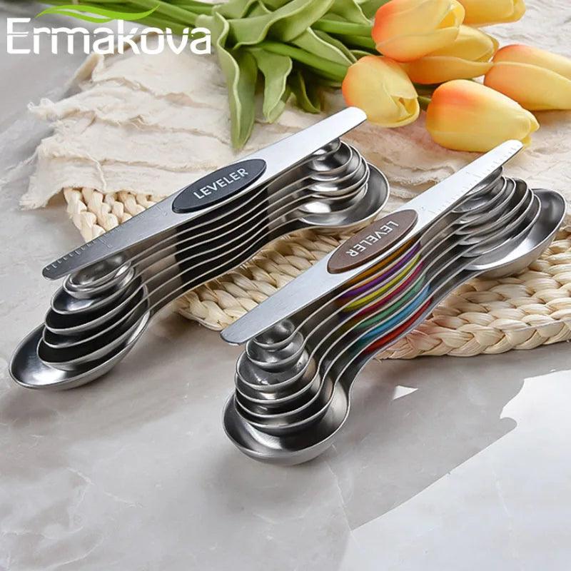 ERMAKOVA 8 Pcs/set Magnetic Double-head Measuring Spoon Set Stainless Steel Measuring Spoon