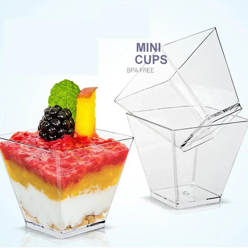 50Pcs Disposable Plastic Mousse Cup Ladder Shaped Cup Pudding Cup Dessert Cake Cup Appetizer