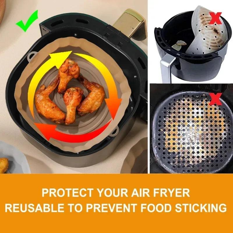 Air Fryer Pan Silicone Basket Airfryer Oven Baking Silicone Tray Reusable Airfryer Pot Pan Liner