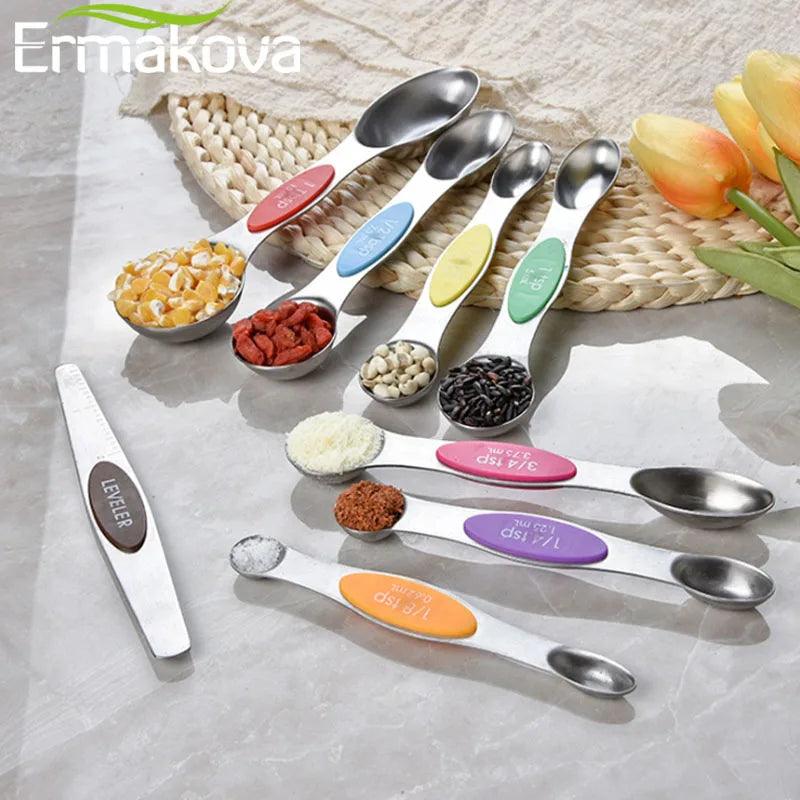 ERMAKOVA 8 Pcs/set Magnetic Double-head Measuring Spoon Set Stainless Steel Measuring Spoon