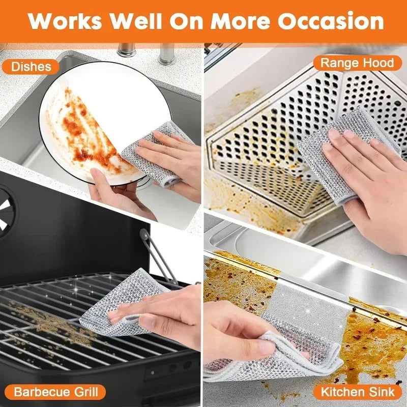 Metal Steel Wire Double-sided Dishcloth Cleaning Cloths Scrubber Rag