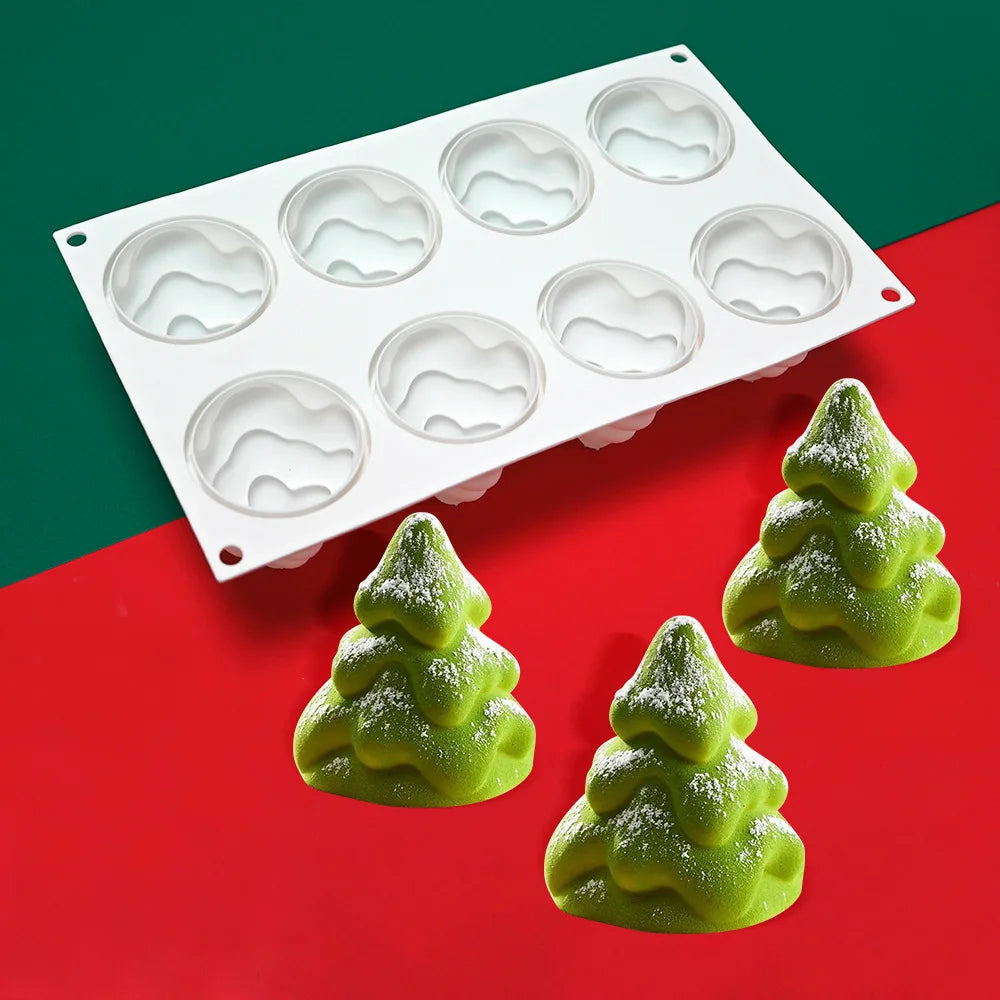 8 Holes Cream Christmas Tree Chocolate Cake Baking Tool Festival Party Biscuit Jelly Candy Silicone Mold 3D