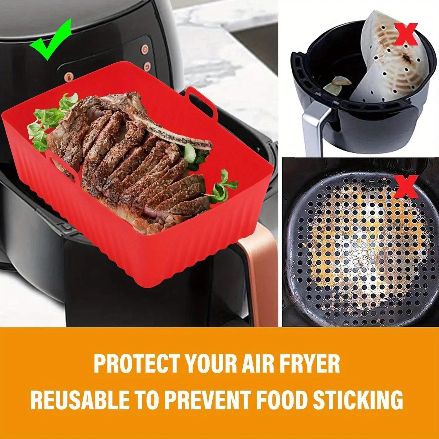 Air Fryers Oven Baking Tray, Air Fryer Silicone Basket Silicone Mold Pizza Mat Round Grill Pan