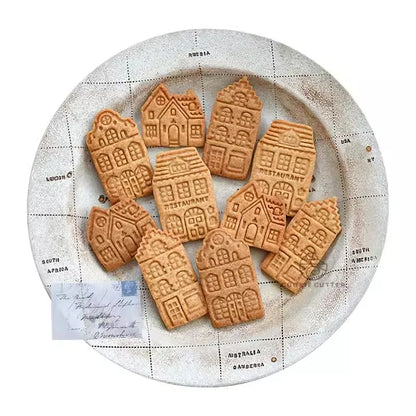 4Pcs Christmas Gingerbread House Pattern Cookie Cutter Biscuit Stamp Fondant Cake Decoration