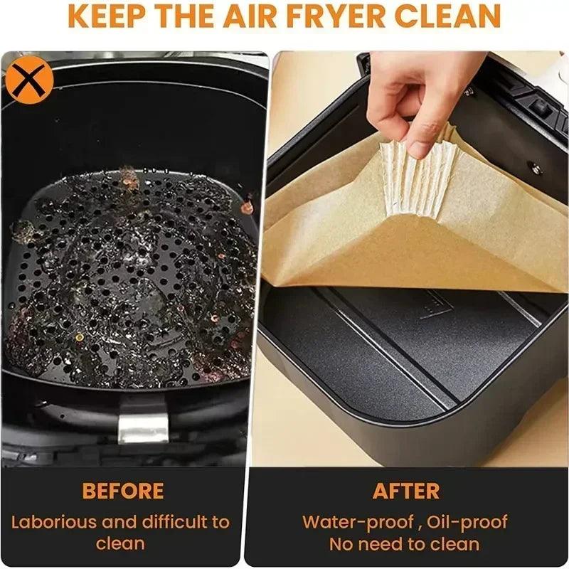 Air Fryer 50/100PCS Bakeware Disposable Paper Tray Non-Stick Mat Oil-proof Liner Non-Stick Mat