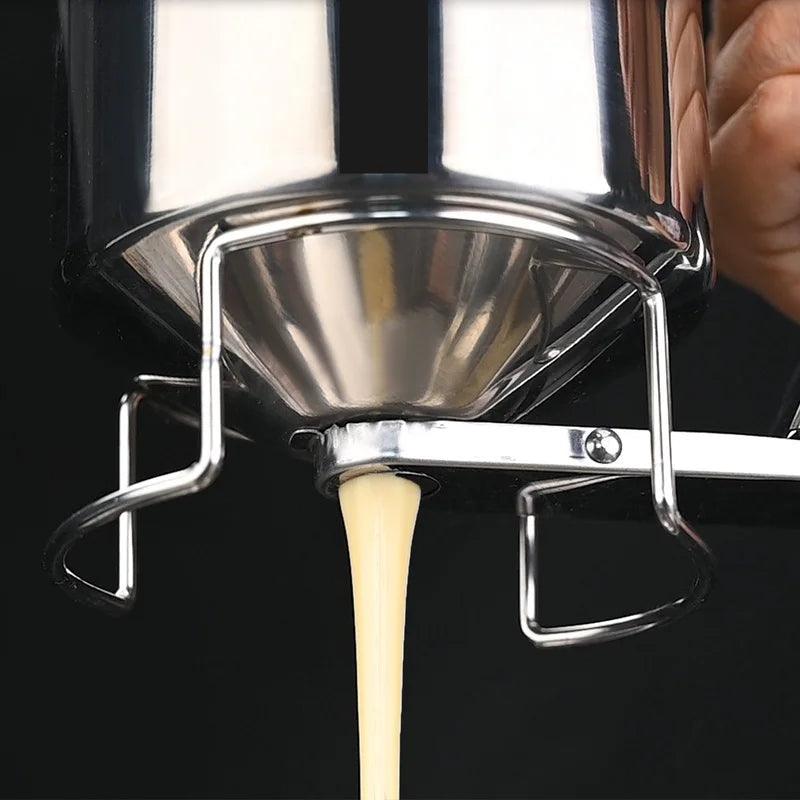 Steel Baking Tool Pancake Batter Dispenser Dough Funnel Valve Measuring Cup