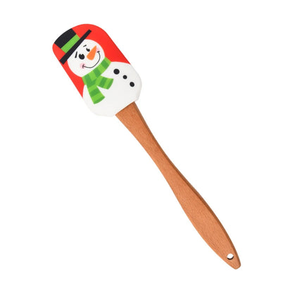 Christmas Pattern Cake Cream Silicone Spatula | 25 cm with Wooden Handle Butter Pastry Scraper