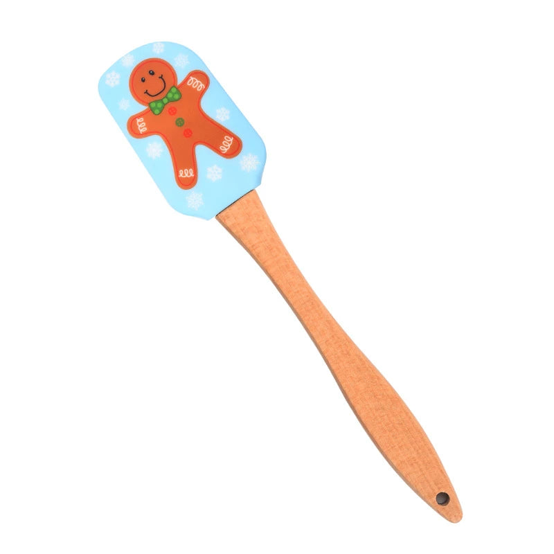 Christmas Pattern Cake Cream Silicone Spatula | 25 cm with Wooden Handle Butter Pastry Scraper