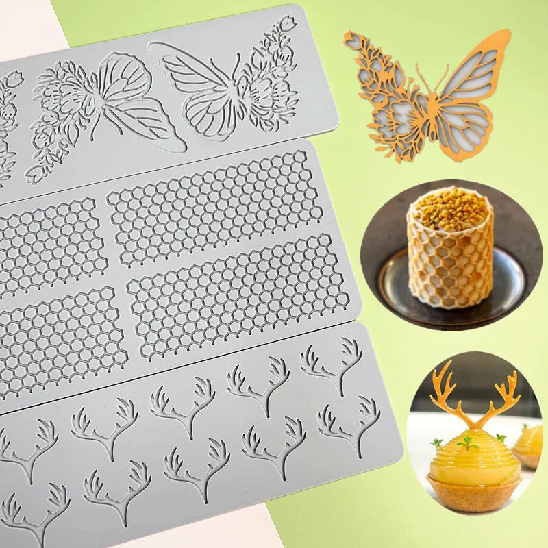 Hollow Out Butterfly Honeycomb Sugar Flipping Lace Pad DIY Deer Antler Chocolate Thin Crisp Cake