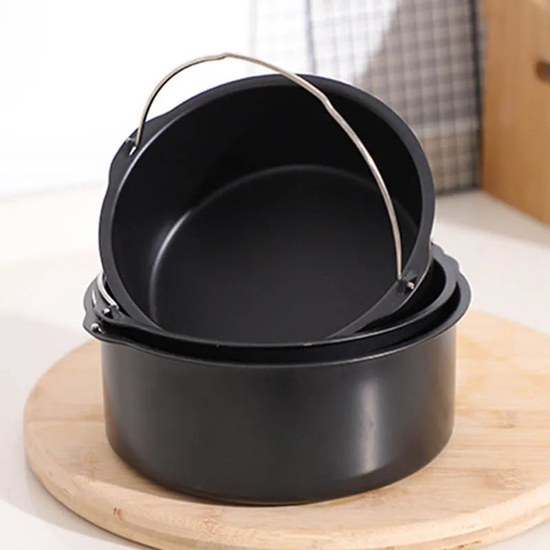 6/7/8 Inch Metal Cake Mold Round Air Fryer Pot Baking Mould With Handle Non-stick Cake Pizza