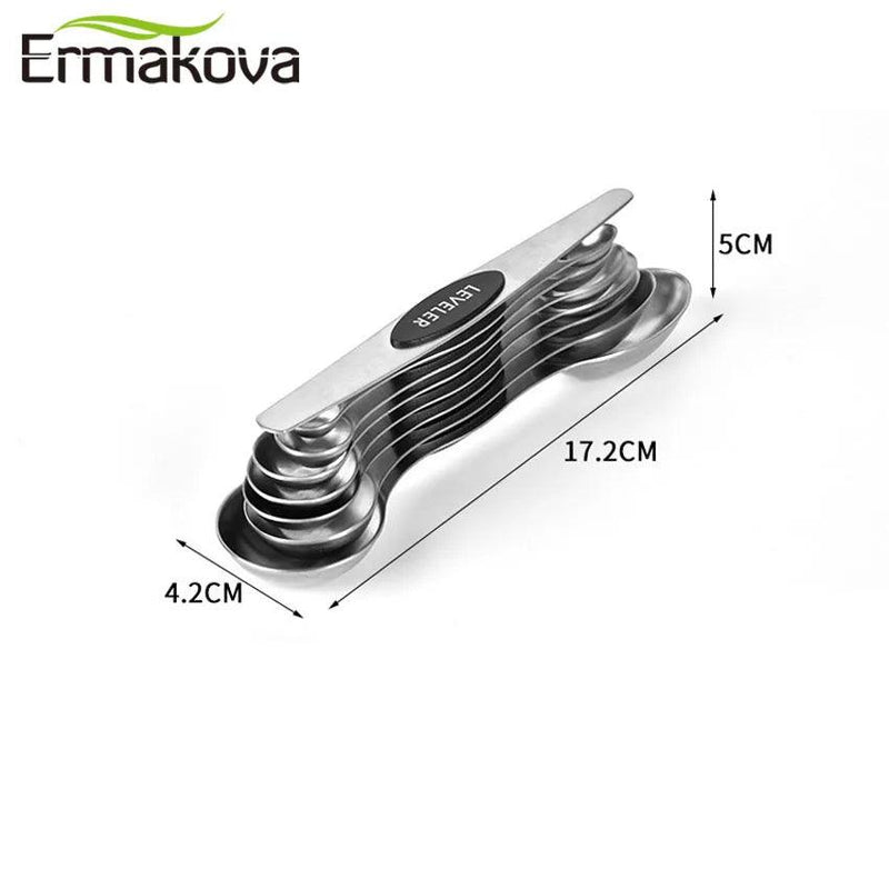 ERMAKOVA 8 Pcs/set Magnetic Double-head Measuring Spoon Set Stainless Steel Measuring Spoon