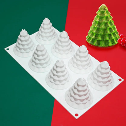 8 Holes Cream Christmas Tree Chocolate Cake Baking Tool Festival Party Biscuit Jelly Candy Silicone Mold 3D