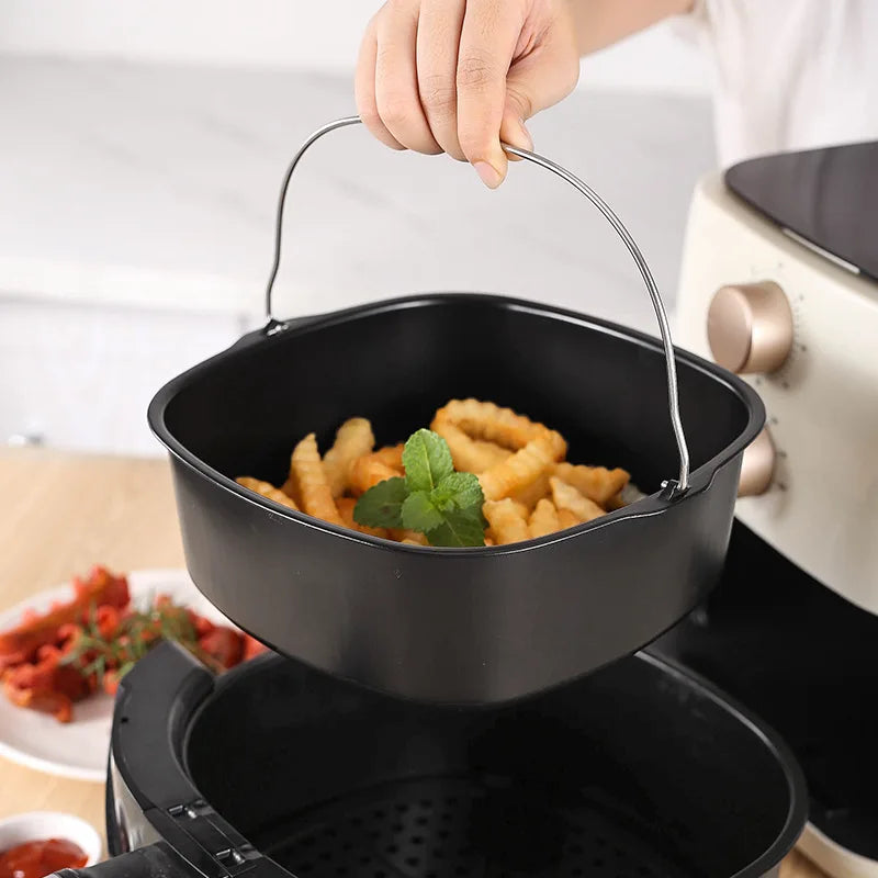 6/7/8 Inch Metal Cake Mold Round Air Fryer Pot Baking Mould With Handle Non-stick Cake Pizza